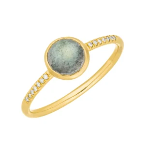 Ring Labradorit mit Diamanten, 14 Karat Gelbgold-LEAF Hot