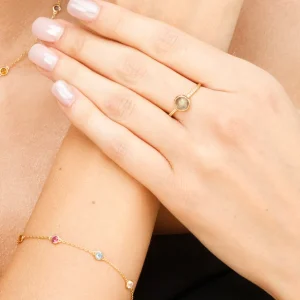 Ring Labradorit mit Diamanten, 14 Karat Gelbgold-LEAF Hot