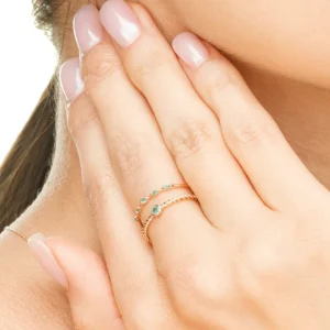 Ring mit 5 Smaragden, 14 Karat Rosegold-LEAF Hot