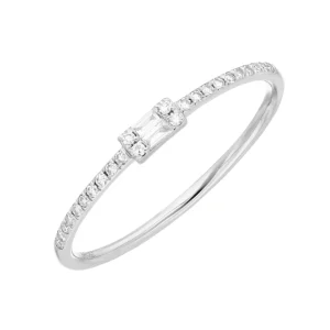 Ring mit Diamanten, Tiny Baguette, 14 Karat Weißgold-LEAF Clearance