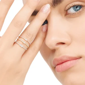 Ring mit Diamanten, Tiny Baguette, 14 Karat Rosegold-LEAF Online