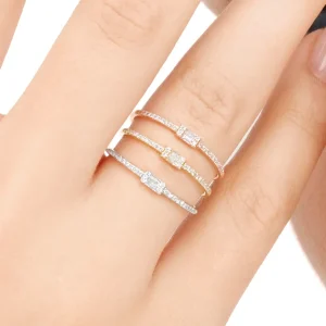 Ring mit Diamanten, Tiny Baguette, 14 Karat Weißgold-LEAF Clearance
