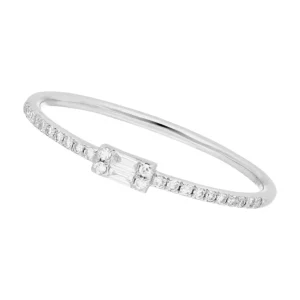 Ring mit Diamanten, Tiny Baguette, 14 Karat Weißgold-LEAF Clearance