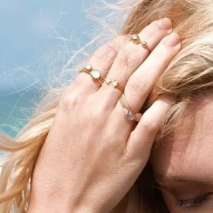 Ring Rain Drop, klein, 18 K Gelbgold vergoldet, Aqua Calzedon, Größe 52-LEAF Sale