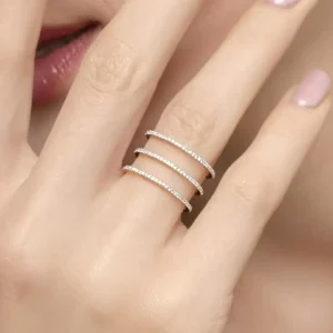 Ring Triple mit Diamanten, 18 Karat Rosegold-LEAF New