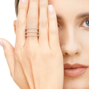 Ring Triple mit Diamanten, 18 Karat Weißgold-LEAF Hot