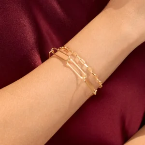 Silber Armkette, BIG SQUARE, Rosegold-LEAF New