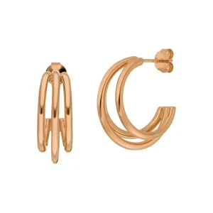 Silber Creolen, TRIPLE, Rosegold-LEAF Fashion