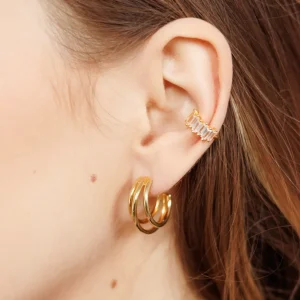 Silber Creolen, TRIPLE, Rosegold-LEAF Fashion