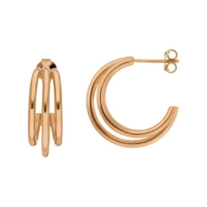 Silber Creolen, TRIPLE, Rosegold-LEAF Fashion