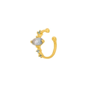Silber Earcuff Gorgeous Gems, Labradorit, Gelbgold-LEAF Fashion