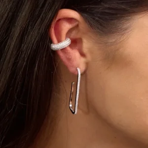 Silber Earcuff, PAVE Weiss, Silber-LEAF Fashion