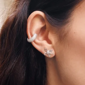 Silber Earcuff, PAVE Weiss, Silber-LEAF Fashion
