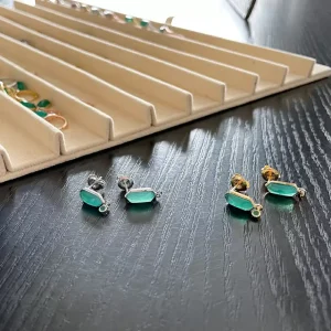 Silber Ohrstecker CUBE, Grüner Achat, Rosegold-LEAF Hot