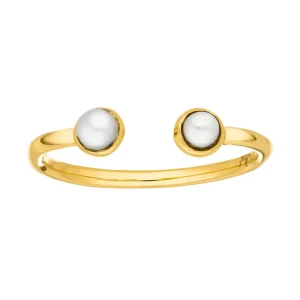 Silber Open Ring, Perle, Gelbgold-LEAF Fashion