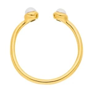 Silber Open Ring, Perle, Gelbgold-LEAF Fashion