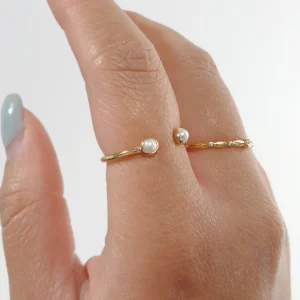 Silber Open Ring, Perle, Rosegold-LEAF Clearance
