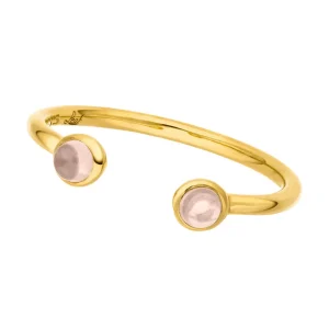 Silber Open Ring, Rosenquarz, Gelbgold-LEAF New