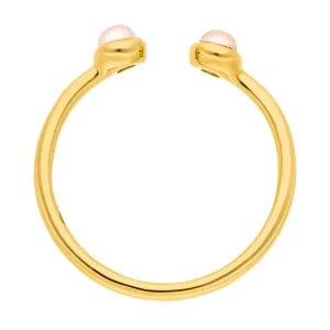 Silber Open Ring, Rosenquarz, Gelbgold-LEAF New