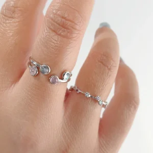Silber Open Ring, Rosenquarz-LEAF New