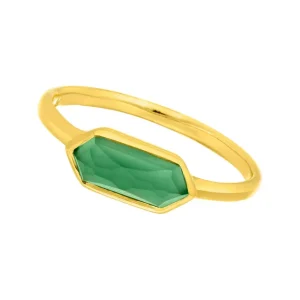 Silber Ring, CUBE, Grüner Achat, Gelbgold-LEAF Online