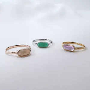 Silber Ring, CUBE, Grüner Achat, Gelbgold-LEAF Online