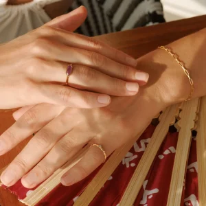 Silber Ring, CUBE, Grüner Achat, Gelbgold-LEAF Online