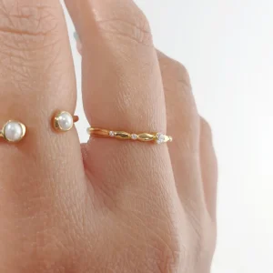 Silber Ring mit Zirkonia, Gelbgold, Gr.52-LEAF Online