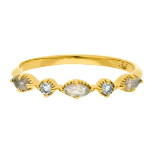 Silber Ring, Oval Gems, Labradorit, Gelbgold-LEAF Clearance