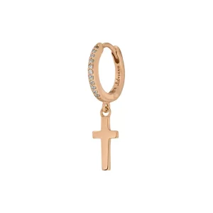 Single Creole CROSS/Zirkonia, 18 K Rosegold vergoldet-LEAF Fashion