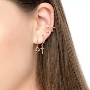 Single Creole CROSS/Zirkonia, 18 K Rosegold vergoldet-LEAF Fashion
