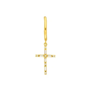 Single Creole SPARKLE CROSS, 18 K Gelbgold vergoldet-LEAF Hot