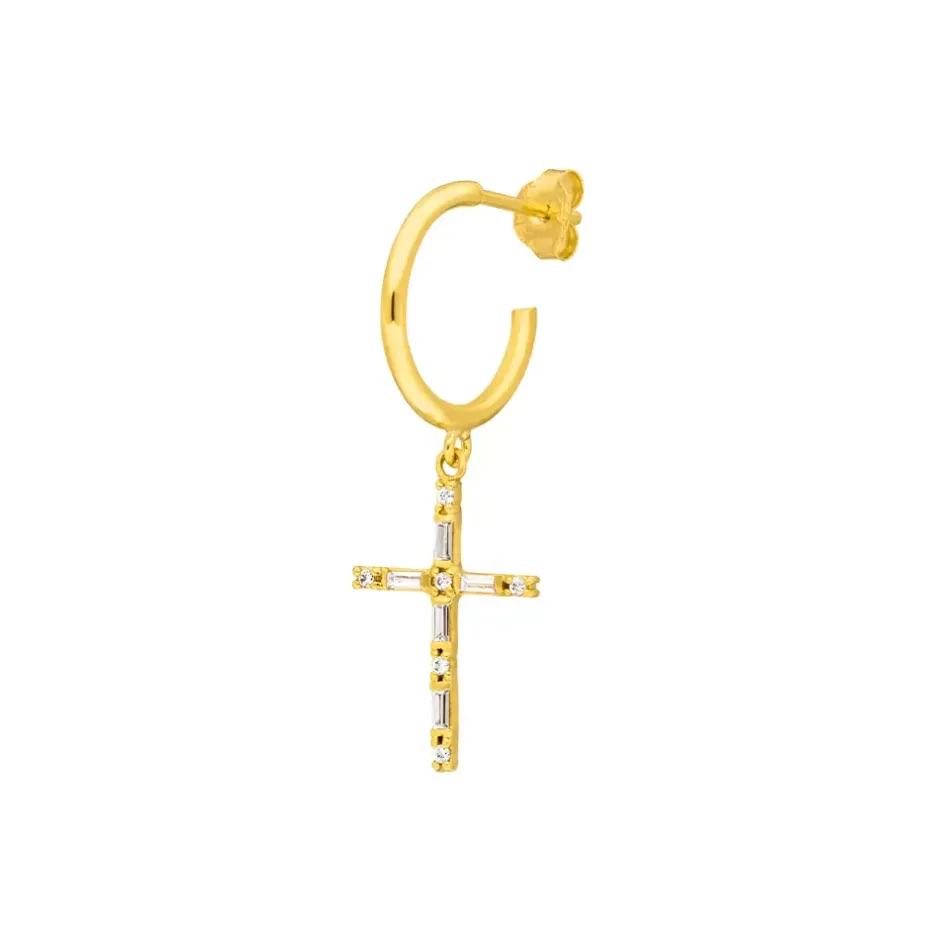 single_creole_sparkle_cro_1.webp Single Creole SPARKLE CROSS, 18 K Gelbgold vergoldet-LEAF Hot