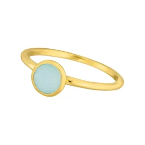 Stacking Ring, Aqua Chalzedon, 6mm, 18 K Gelbgold vergoldet, Gr.50-LEAF Fashion