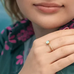 Stacking Ring, Aqua Chalzedon, 6mm, 18 K Rosegold vergoldet, Gr.52-LEAF New