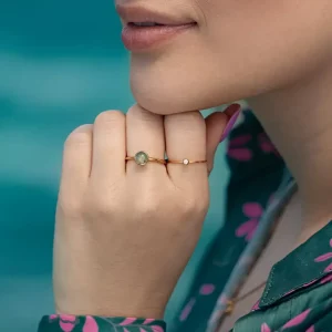 Stacking Ring, Labradorit, 6mm, 18 K Gelbgold vergoldet, Gr.50-LEAF Best