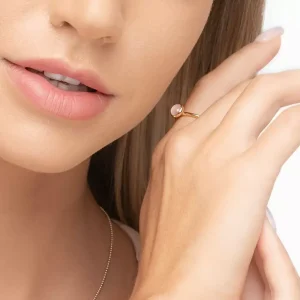 Stacking Ring, Rosenquarz, 6mm, 18 K Gelbgold vergoldet, Gr.52-LEAF Fashion