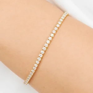 Tennisarmband mit Diamanten, 18 Karat Gelbgold, 3.42ct, 17.0cm-LEAF Sale
