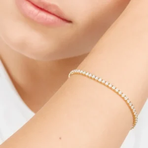 Tennisarmband mit Diamanten, 18 Karat Gelbgold, 3.42ct, 17.0cm-LEAF Sale