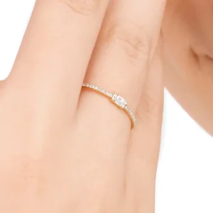 Verlobungsring mit Diamanten, Tiny Baguette, 14 Karat Gelbgold-LEAF Fashion