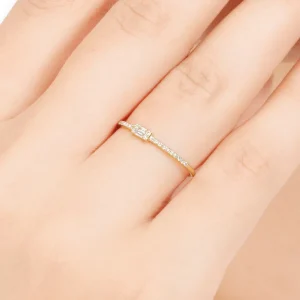 Verlobungsring mit Diamanten, Tiny Baguette, 14 Karat Gelbgold-LEAF Fashion
