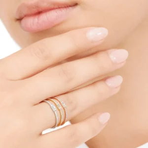 Verlobungsring mit Diamanten, Tiny Baguette, 14 Karat Gelbgold-LEAF Fashion