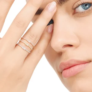 Verlobungsring mit Diamanten, Tiny Baguette, 14 Karat Gelbgold-LEAF Fashion