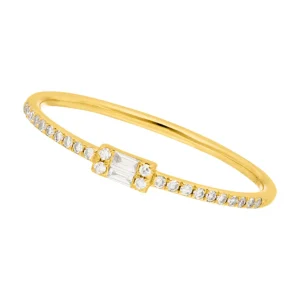 Verlobungsring mit Diamanten, Tiny Baguette, 14 Karat Gelbgold-LEAF Fashion