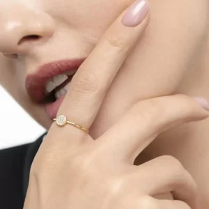 Verlobungsring Pave in 18 Karat Gelbgold mit Diamanten-LEAF Discount