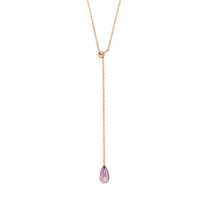 Y-Halskette Gem Drop, Amethyst, 18 Karat Rosegold vergoldet-LEAF New