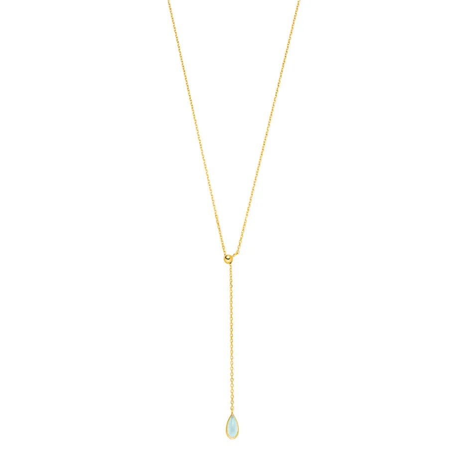 yhalskette_gem_drop_aqua__0-1.webp Y-Halskette Gem Drop, Aqua Chalzedon, 18 Karat Gelbgold vergoldet-LEAF New