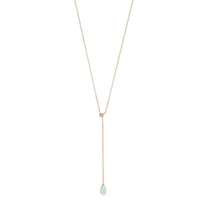 Y-Halskette Gem Drop, Aqua Chalzedon, 18 Karat Rosegold vergoldet-LEAF Best