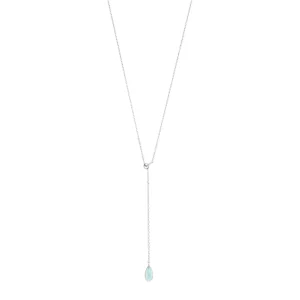 Y-Halskette Gem Drop, Aqua Chalzedon, 925 Sterlingsilber-LEAF Clearance