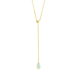 Y-Halskette Gem Drop, Aqua Chalzedon, 18 Karat Gelbgold vergoldet-LEAF New